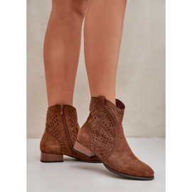 Jezzi Low -heeled women's openwork boots brown 2 Jezzi Low -heeled women's openwork boots brown 2
