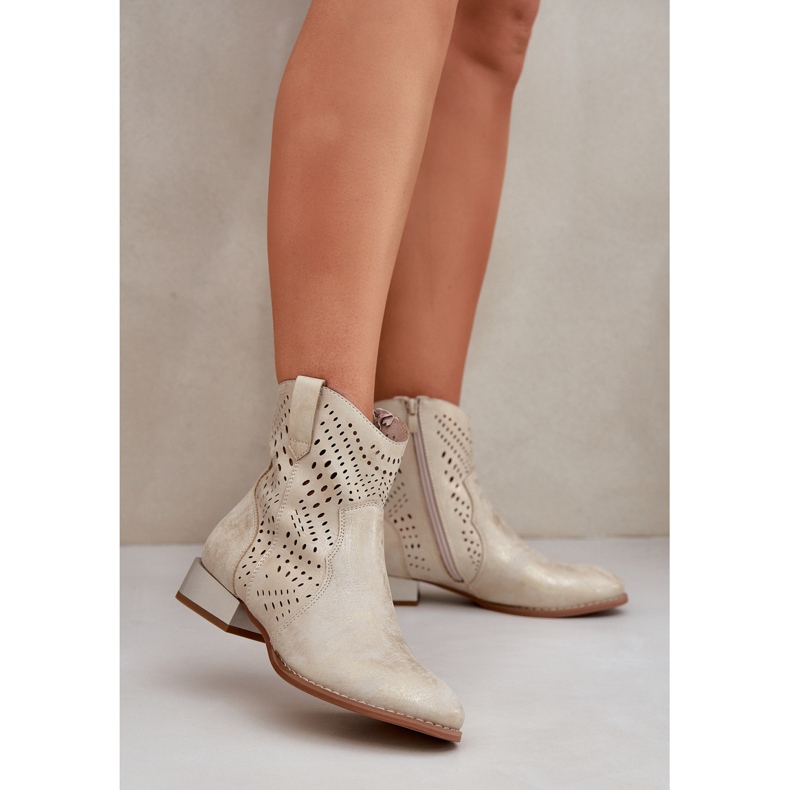 Low -heeled women's openwork boots golden 2