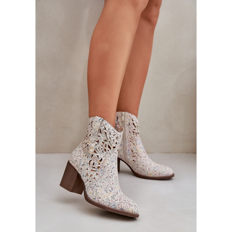 Jezzi Openwork boots on the bar heel multicolor beige 2