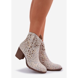Jezzi Openwork boots on the bar heel multicolor beige 1