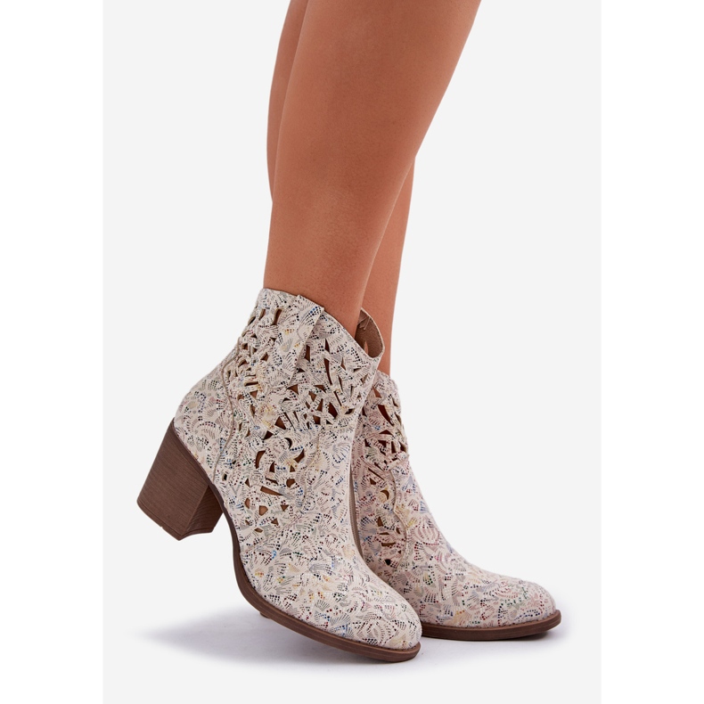 Jezzi Openwork boots on the bar heel multicolor beige 1