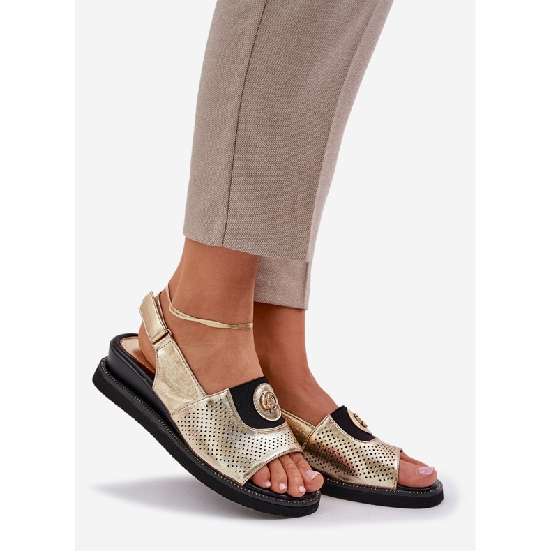 Jezzi Women's sandals for gold wedges with an ornament golden 1 Jezzi Women's sandals for gold wedges with an ornament golden 1