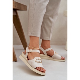 Jezzi Women's wedge sandals with an ornament beige 2