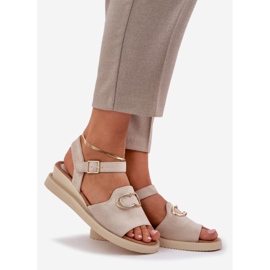 Jezzi Women's wedge sandals with an ornament beige 1