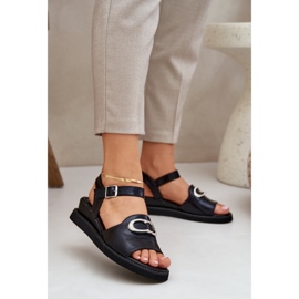 Jezzi Painted women's wedge sandals with a black decoration 2