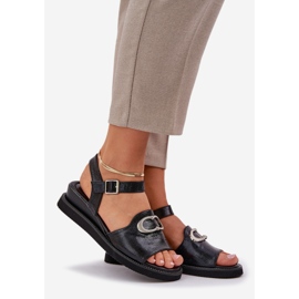 Jezzi Painted women's wedge sandals with a black decoration 1