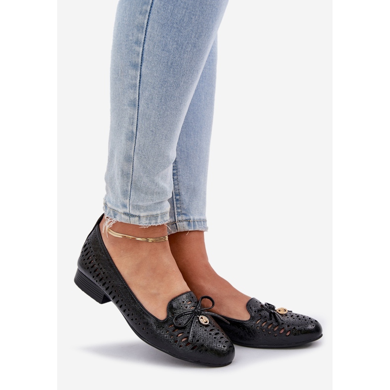 Jezzi Openwork ballerinas with an eco black leather bow 1