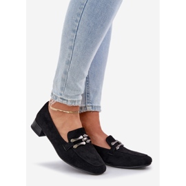 Moccasins with an ornament on a delicate heel eco suede black 1