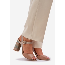 Leather elegant sandals on the Laura Messi 2136 dark -bearing post beige 1 Leather elegant sandals on the Laura Messi 2136 dark -bearing post beige 1