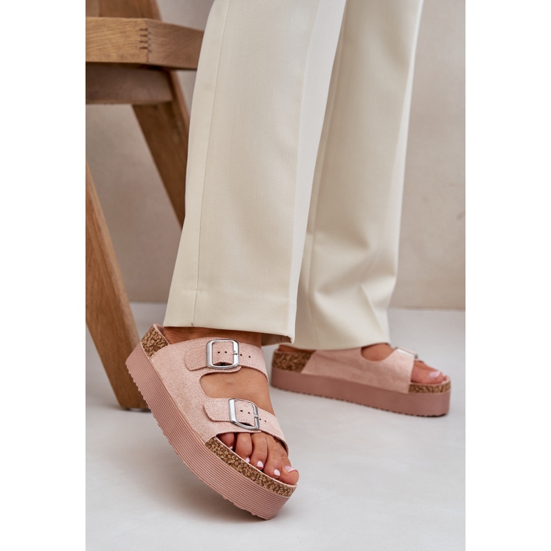 Women's slippers on a massive platform with pink buckles 2