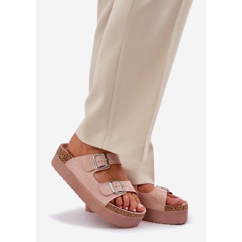 Women's slippers on a massive platform with pink buckles 1