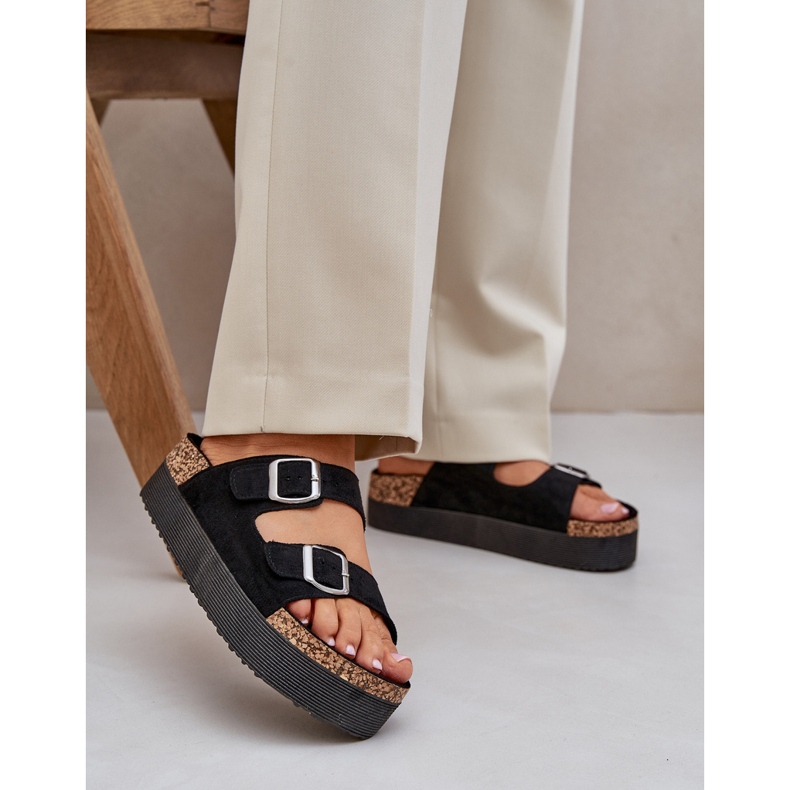Women's slippers on a massive platform with black buckles 2