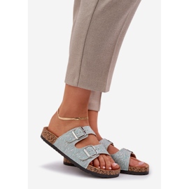 Material flip -flops on a cork sole with mint buckles green 1