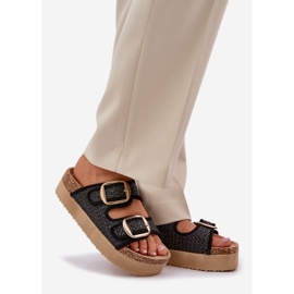 Slippers with braid and buckles on the massive platform black 1