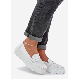 Women's openwork leather loafers on white platform 1