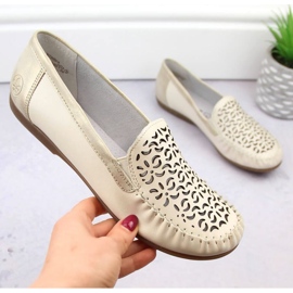 Leather comfortable openwork shoes Rieker W RKR658, beige 2