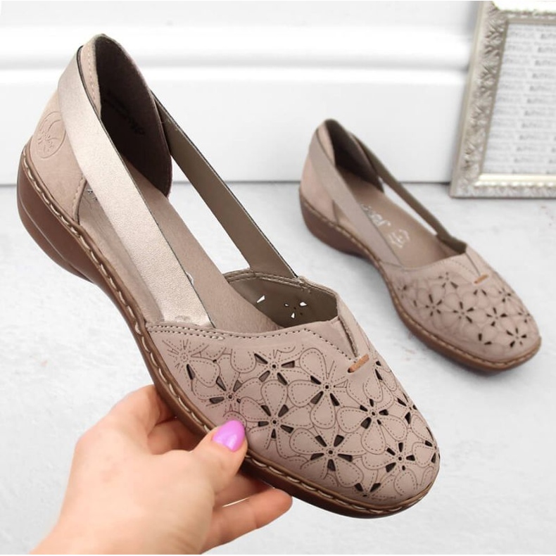 Comfortable leather shoes Rieker W RKR442C, beige 2