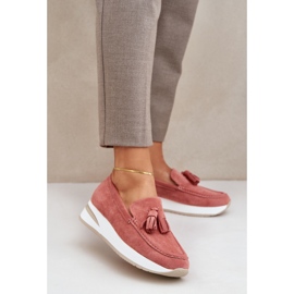 Moccasins on a delicate eco wedge pink suede 2