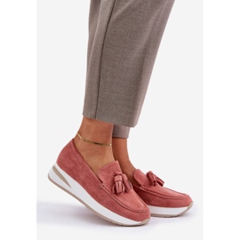 Moccasins on a delicate eco wedge pink suede 1