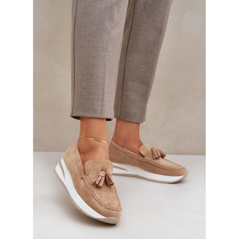 Moccasins on a delicate eco wedge, beige suede 2