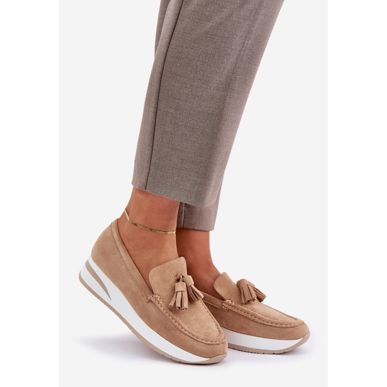 Moccasins on a delicate eco wedge, beige suede 1
