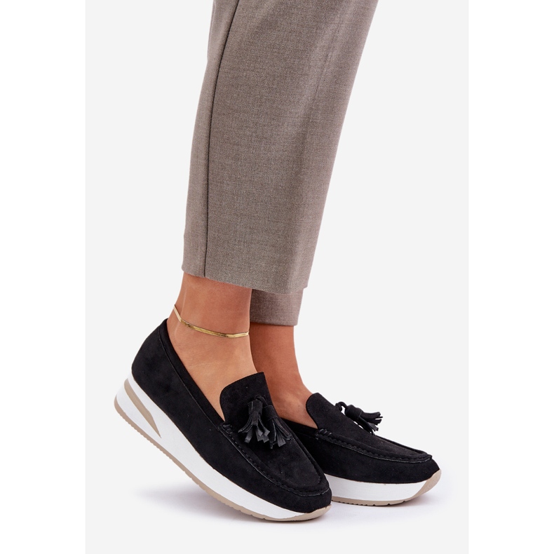 Moccasins on a delicate Eco wedge black 1 Moccasins on a delicate Eco wedge black 1