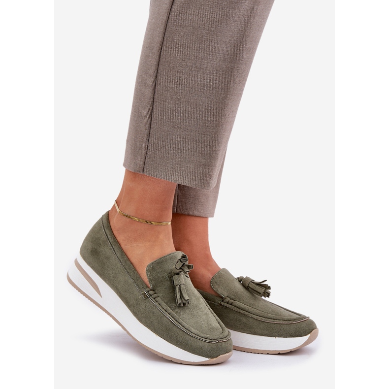 Moccasins on a delicate Eco Wedders Green 1