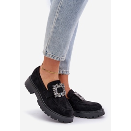 Eco suede women's loafers with a decorative brooch black 1