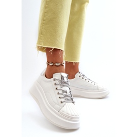 Women's sports leather sneakers on Goe NN2N4033 white platform 1 Women's sports leather sneakers on Goe NN2N4033 white platform 1
