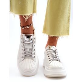 Women's sports leather sneakers on Goe NN2N4033 white platform 4