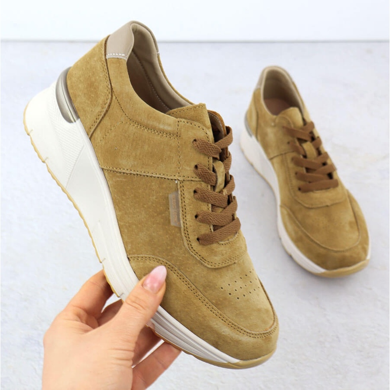 Leather Sneakers on wedges Camel Sergio Leone SP104 beige 1