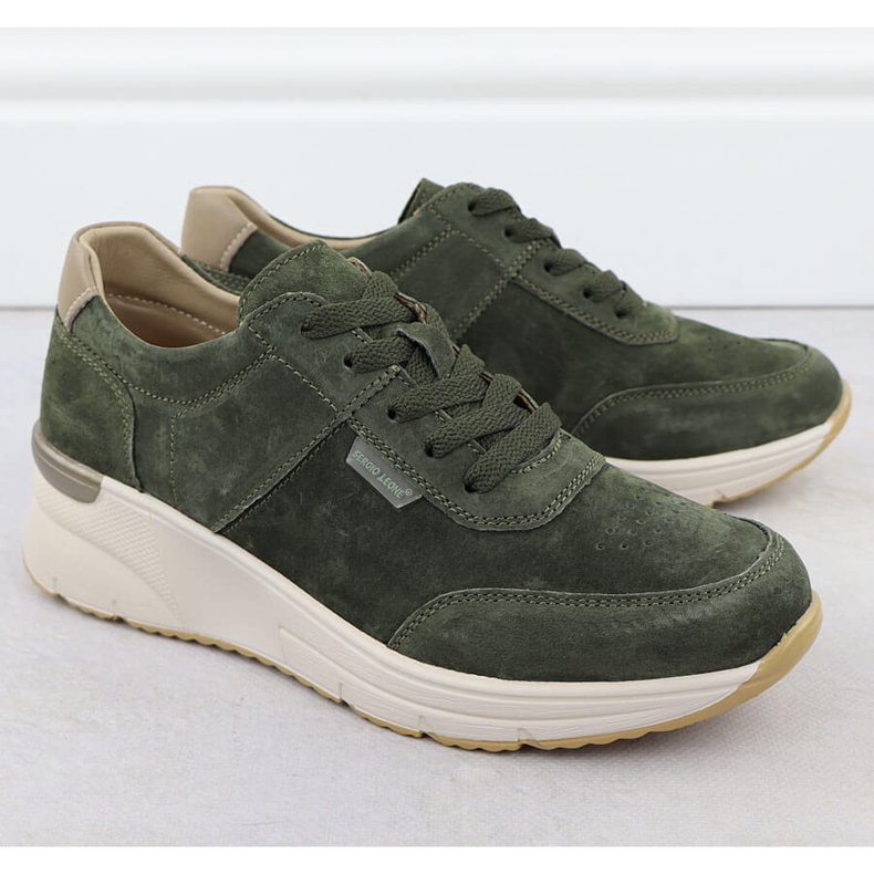 Leather Sneakers on Wedge Sergio Leone SP104 suede wedges green 2
