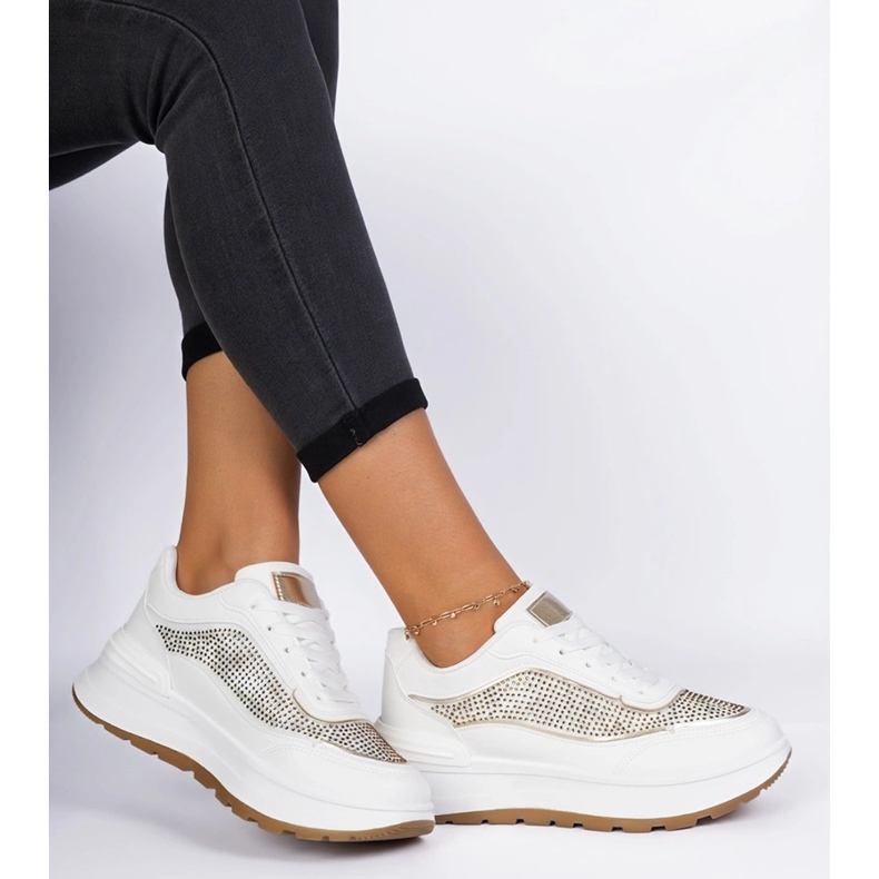 White women's sneakers with zircons 2