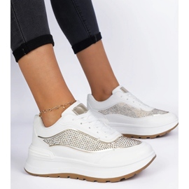 White women's sneakers with zircons 1