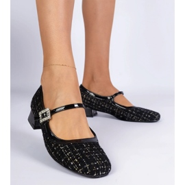 Black pumps with a material finish with zircons 1