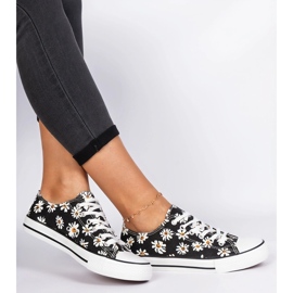 Black women's fabric sneakers with flowers 2 Black women's fabric sneakers with flowers 2