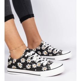 Black women's fabric sneakers with flowers 1