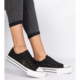 Black openwork women's sneakers 2
