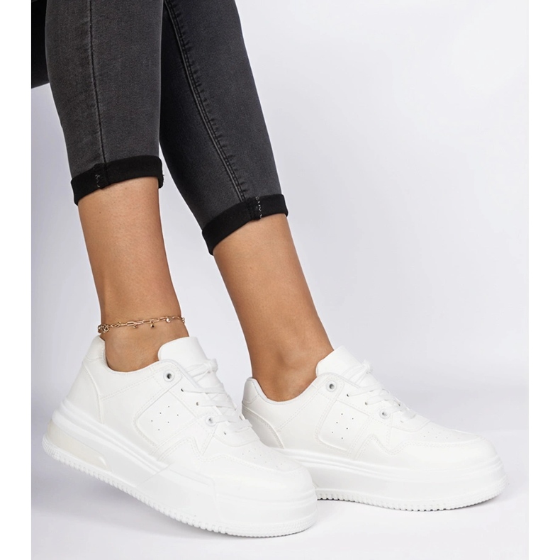 White women's sneakers with a thick sole 1