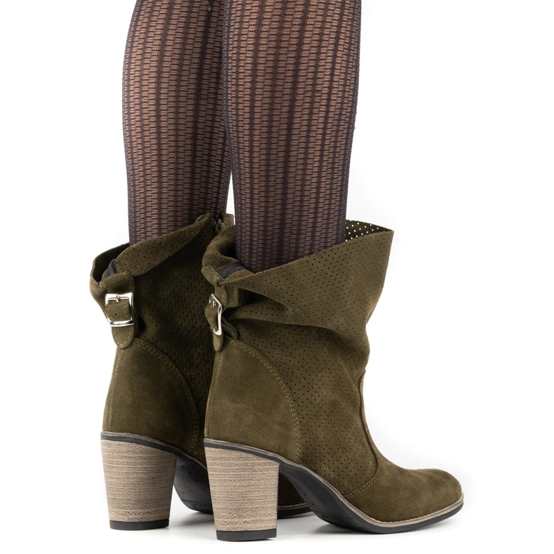 Olivier Openwork leather Sophia green boots 2