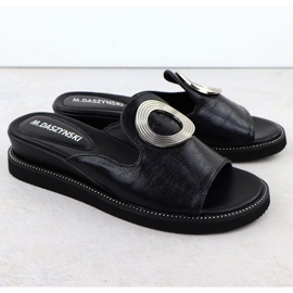 Women's flip flops on low wedges black M. Daszyński 2