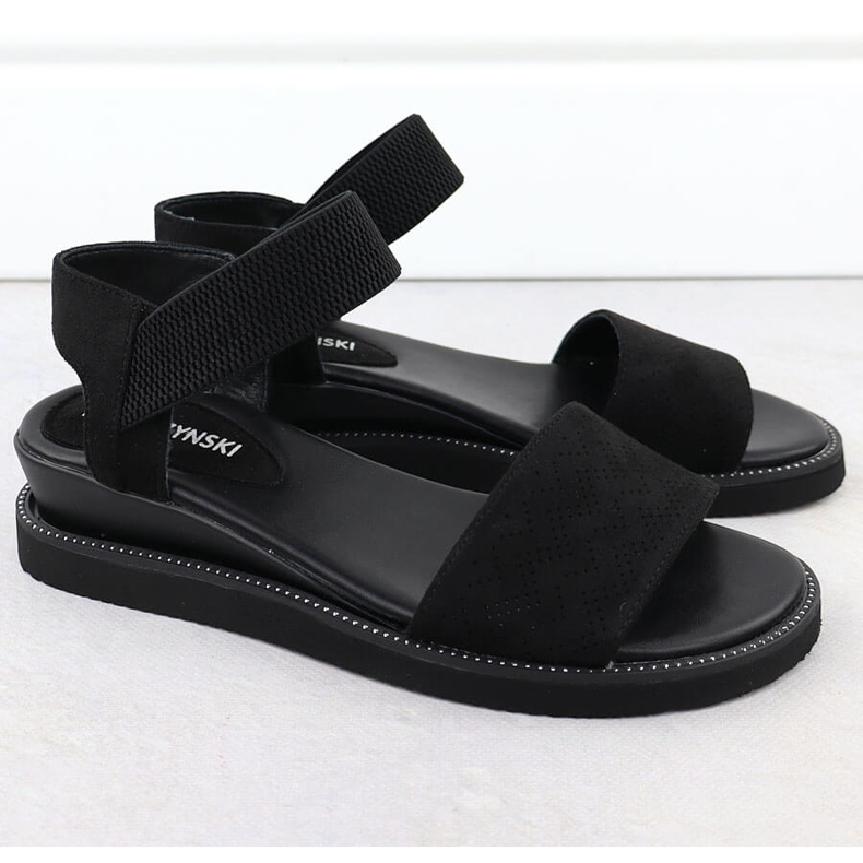 Women's sandals on a low wedge of suede black M. Daszyński MR2267-8 2
