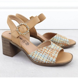 Women's sandals on the pillar of beige braids M. Daszyński MR24125-4 2