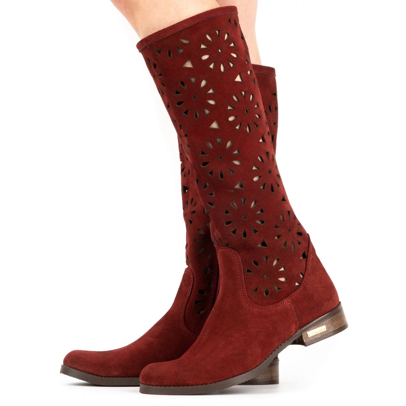 Olivier Women's maroon openwork boots red 1