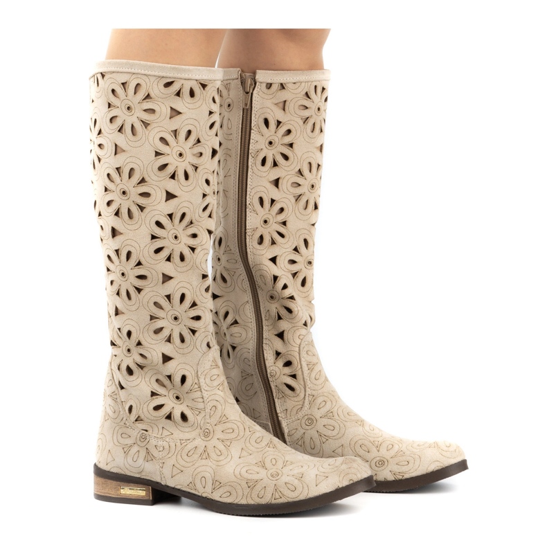 Olivier Women's light beige openwork boots 1