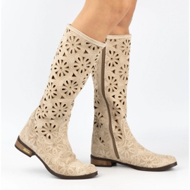 Olivier Women's light beige openwork boots 2