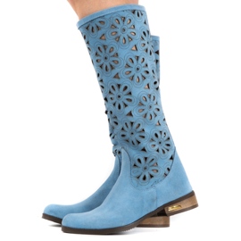 Olivier Women's blue openwork boots 1