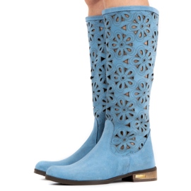 Olivier Women's blue openwork boots 2