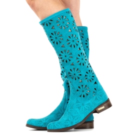Olivier Women's turquoise openwork boots blue 1