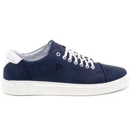 Polbut Men's leather shoes 2109 navy blue with white 1